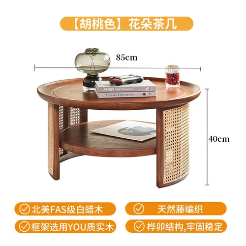 Fruit Nordic Wood Round Coffee Tables Living Room Center Laptop Table Balcony Japanese Furniture Sehpa Rattan Furniture XY50CT