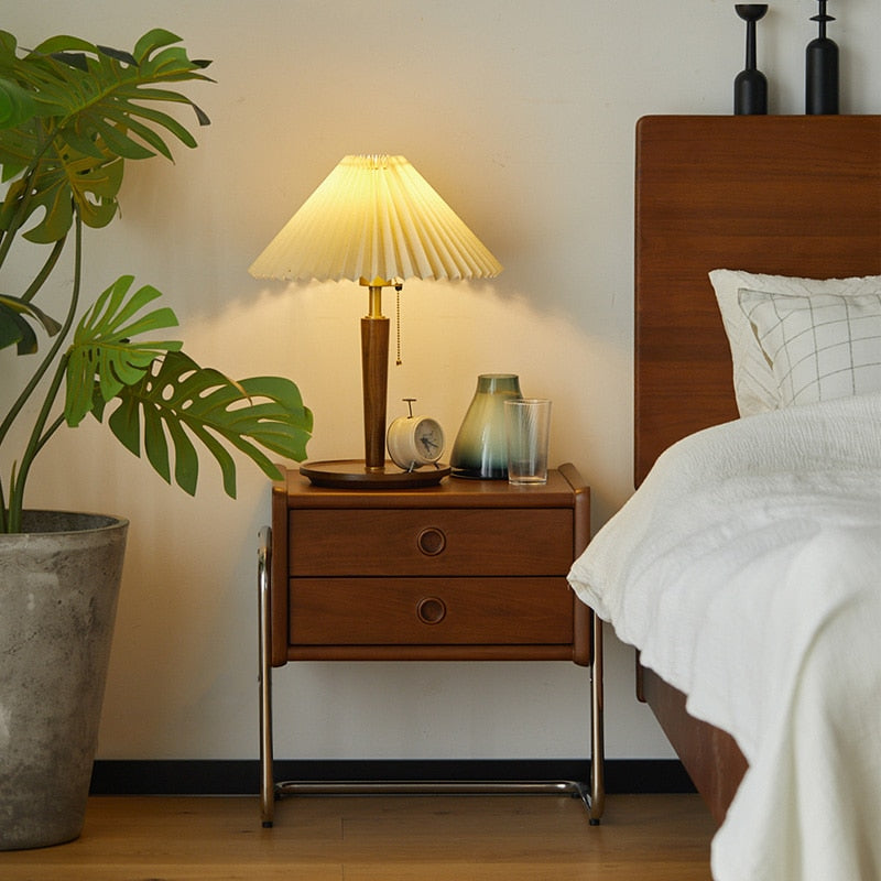 Joylove Modern Minimalist Bedside Table Solid Wood Bedroom Light Luxury Drawer Cabinet Stainless Steel Simple Storage Rack Ins