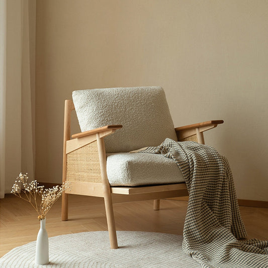 Joylove Nordic Japanese Solid Wood Sofa Chair Retro Living Room Solid Wood Single Sofa Balcony Leisure Armrest Rattan Chair