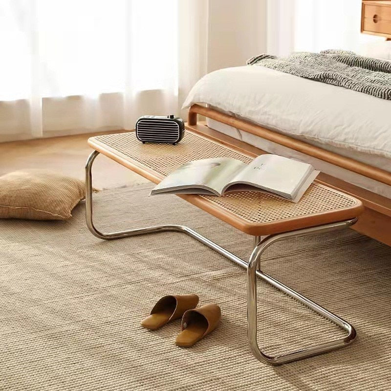 Joylove Nordic Creative Rattan Bench Home Door Solid Wood Shoe Changing Stool Bedroom Medieval Bed End Stool Porch Low Stool