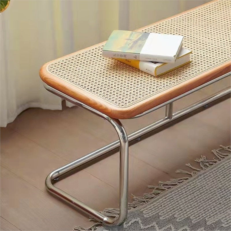 Joylove Nordic Creative Rattan Bench Home Door Solid Wood Shoe Changing Stool Bedroom Medieval Bed End Stool Porch Low Stool